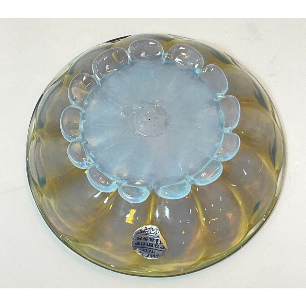 Vintage Murano Art Glass Camer MCM Yellow Blue Small Footed Bowl - Picture 8 of 15